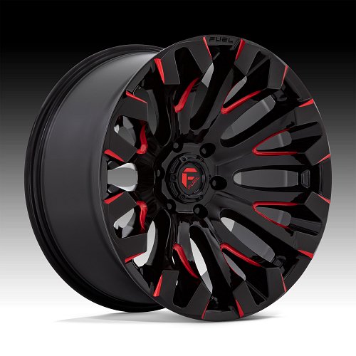 Fuel Quake D829 Gloss Black Red Milled Custom Truck Wheels 1